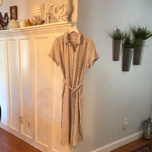 Garnet Hill Brown and White Striped Linen Dress